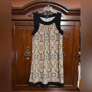 Style & Co. Black-Yoke Multicolor Printed Midi Dress